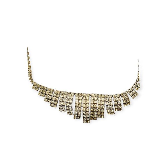 1950s Vintage‎ Clear Rhinestone Fan Necklace - Picture 6 of 11